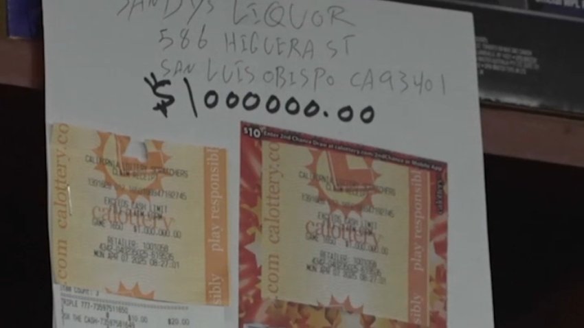 The $1 million Scratchers ticket on display at a liquor store in San Luis Obispo.
